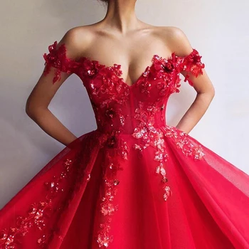 Custom Aistringai Raudona Vakaras Suknelė Moterims nuo Peties 3D Aplikacijos Tiulio China فساتين السهرة