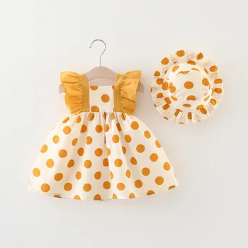 Vasaros Baby Girl Dress Nustatyti Polka Dot Princesė Šalis Suknelė+Hat Mergina, Komplektai, Vaikams Drabužių Rinkiniai Bamblys Kūdikių Naujagimių Drabužiai